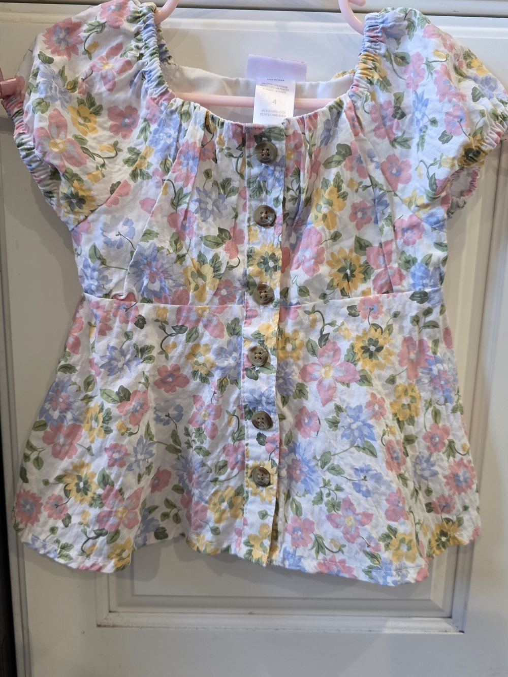 Little Lass Pastel Floral Button-Front Blouse